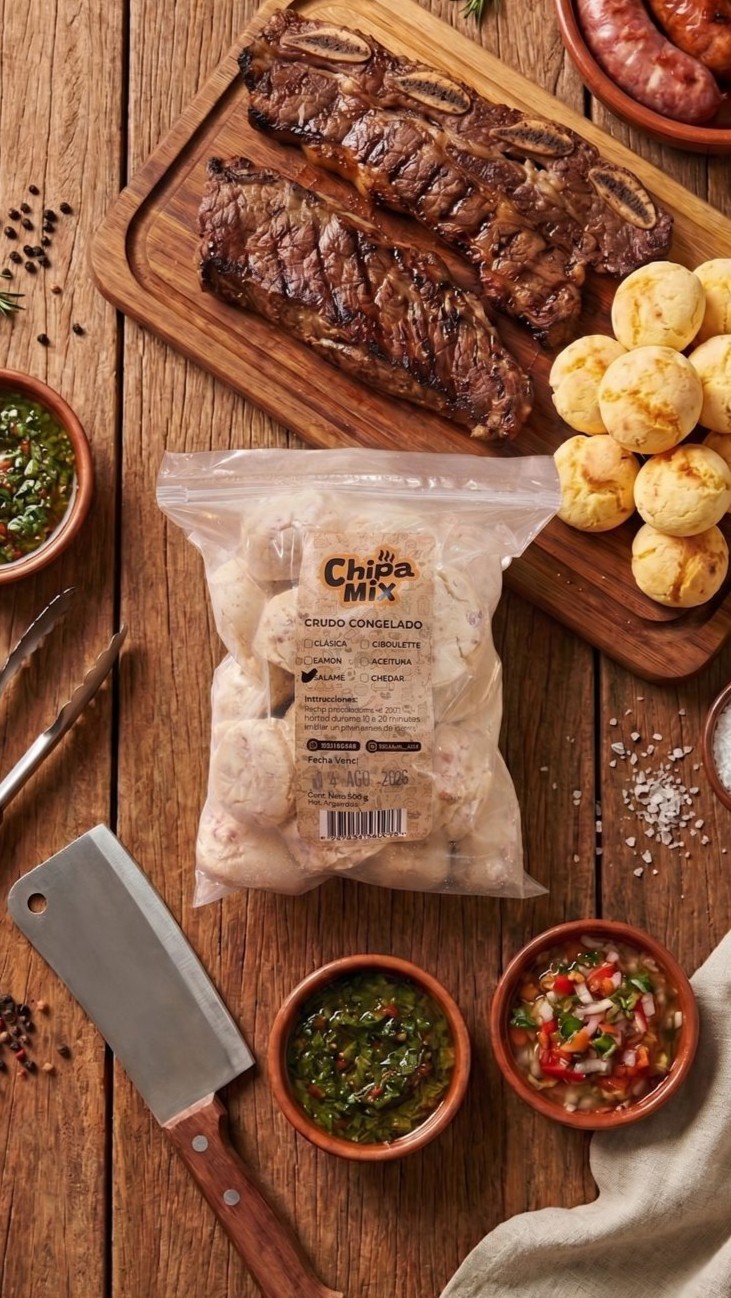 Chipá Chipa Mix junto a un asado con chimichurri y salsa criolla