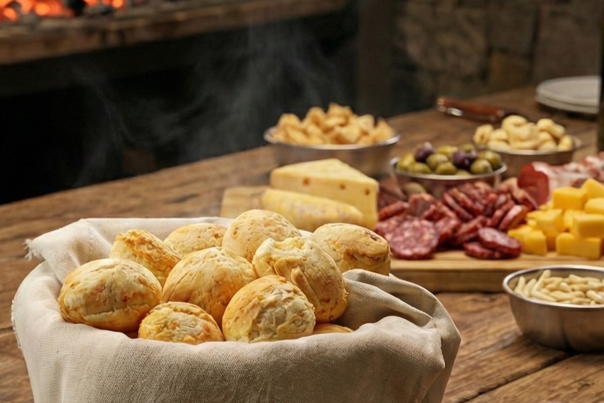 Chipá Chipa Mix recién horneado en canasta junto a una picada