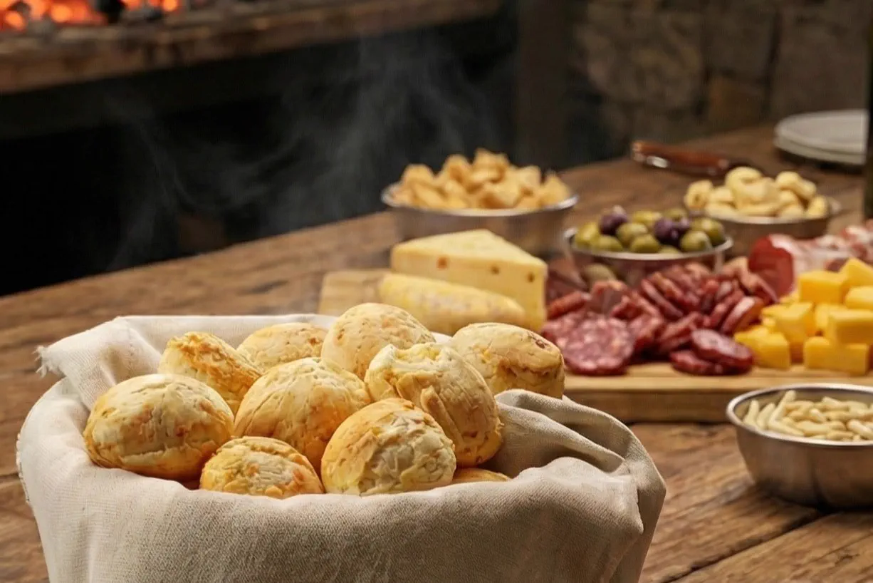 Chipa Mix recién horneada en canasta junto a una picada